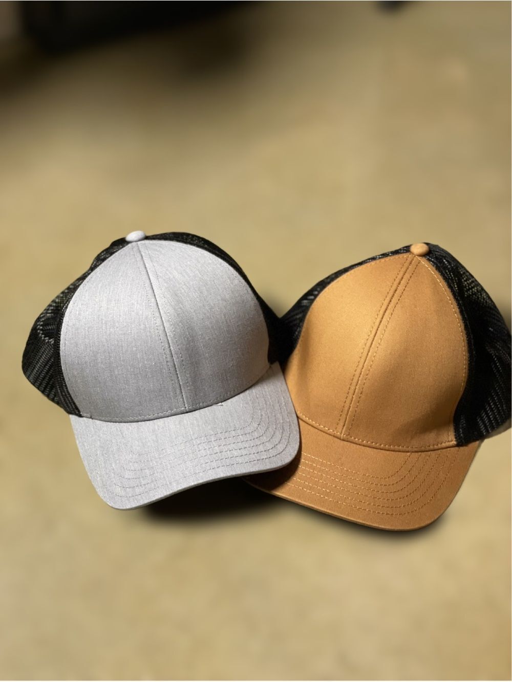 Bundle of Two Classic Baseball Hats with Mesh Back - Gray & Tan - Adjustable